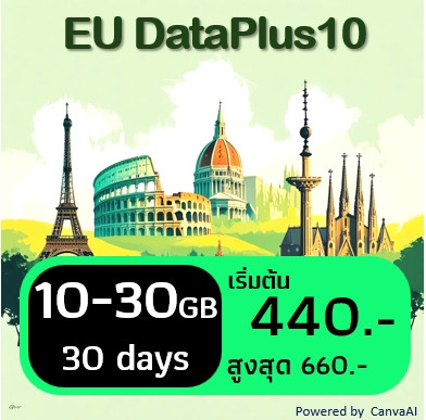 ยุโรป: EU DataPlus10 10-30 GB for 30 days