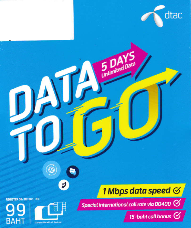 dtac Data to Go 1 Mpbs Unlimited for 5 days