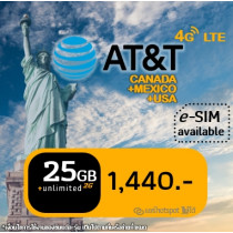 eSIM AT&T: Canada/Mexico/USA 25 GB Unlimited + 100 mins call